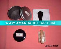 4 pcs shoe shine kit with round aluminum case