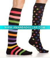 fashion girls cotton stripe knee high socks