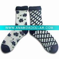 Wholesale women Jacquard Nylon Socks with Machine Locked Toe