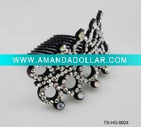 Wholesale FASHION WOMEN' S 8 CM HAIR GRIPS W/PLASTIC STONES IN BLACK