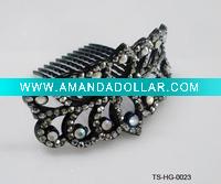 Wholesale FASHION WOMEN' S 8 CM HAIR GRIPS W/PLASTIC STONES IN BLACK