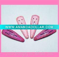 Wholesale 30mm pink glitter snap clips,hair clips