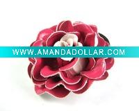 New Ponytail Holder Leather Elastic Flower Red