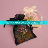 Wholesale embroidery organza pouch for gifts,drawstring pouch