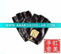 Wholesale HM005 Men's fingerless pu glove coffee color
