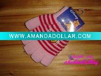 Wholesale Children like stripy knitting half finger gloves