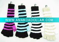 Long Wrist Stripe Fingerless Gloves /Ruffle cuff glove