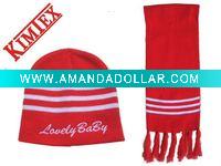 Red Warm Knitted Hat,Scarf Set