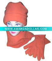 Wholesale 3pcs polar fleece set hat scarf glove