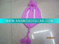 Wholesale girl's acrylic knitted hat with braid