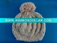 Wholesale pink jacquard knitted hat with pompom
