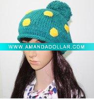 Wholesale green hat with yellow dot