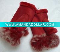 leather rabbit fur gloves