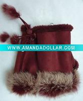 leather rabbit fur gloves