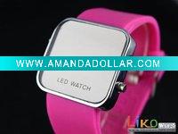 Wholesale Fashion LED watches with silvery case and silcone strap LED0032