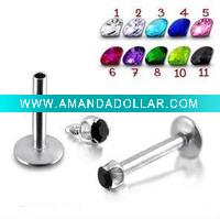 Wholesale 316L stainless steel jeweled top labret ring body lip piercing