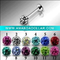 Wholesale SS lip piercing with crystal stone ball body labret piercing lip jewelry