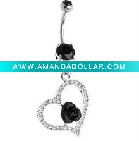 Wholesale Black Gem Heart Metallic Rose button ring body piercing navel belly jewelry
