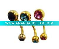 Wholesale Dangling Double CZ Gem Belly Ring