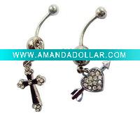 Wholesale Dangling Double CZ Gem Belly Ring