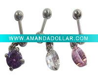 Wholesale Dangling Double CZ Gem Belly Ring