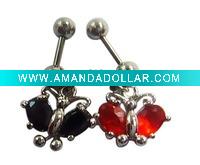Wholesale Dangling Double CZ Gem Belly Ring