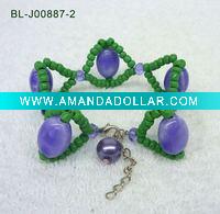 Wholesale summer green/purple heart-shaped beads & ceramic bracelet