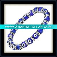 Wholesale 2011 fashion stretch cobalt evil eye silver bracelet