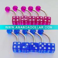 Wholesale UV body piercing jewelry dice belly ring