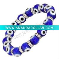 Wholesale 2011 fashion stretch cobalt blue evil eye bead bracelet