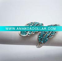 Wholesale Alloy leaves finger ring inset blue crystal most popular design Hot metal jewelry products