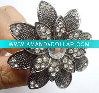 2011 Big metal flower finger elastic ring products with popular design