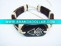 Wholesale fish bone craved leather bracelet