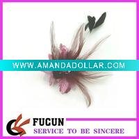 Wholesale farbic handmade flower brooches with feather