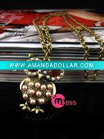 Wholesale Manufacturers selling fashion owl sweater chain alloy crystal necklace