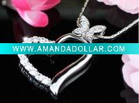 silvery alloy heart necklace pendent