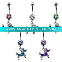 Poodle Doggie CZ Dangle Belly Ring