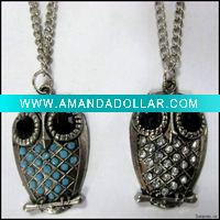 Wholesale pearlescent owl pendant necklace, sweater necklace