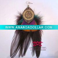 Wholesale Wood earrings with feather