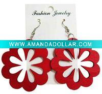Laser Cut Flower Drop Wood Earrings with Iron Hooks