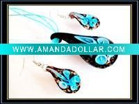 Wholesale murano glass necklace and earrings jewelry set