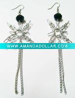 Wholesale fashion dragonfly black glass beads silver dangle earrings