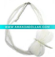 Wholesale pearl white beaded dragonfly design necklace