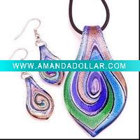 Wholesale Murano Glass Pendant and Earrings Jewelry Set
