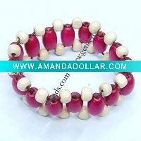 wood bracelet for children,color dyed, 5x6mm,12x8mm, Length:2.95 Inch, Sold by Bag