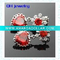 Wholesale Fashion garnet heart-shaped cz earring