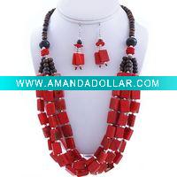 Wholesale 2011 Fashion Red Semi Precious Necklace Earring Set-Coral JNK2562
