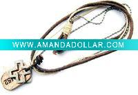 Wholesale Cross pendant leather rope necklace