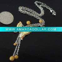 Wholesale long chain necklace with butterfly pendants,plastic beads