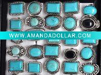 Wholesale Turquoise & metal alloy with Tibet silver plated rings